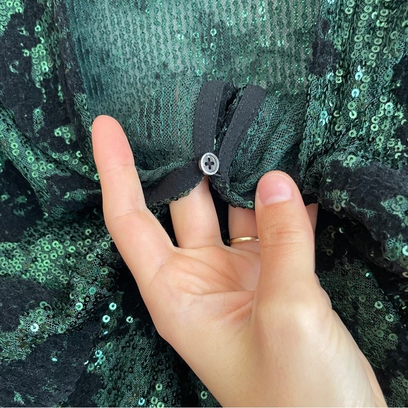 Maje sequin embroidered top green v neck balloon sleeve going out event party 1 - Picture 14 of 16